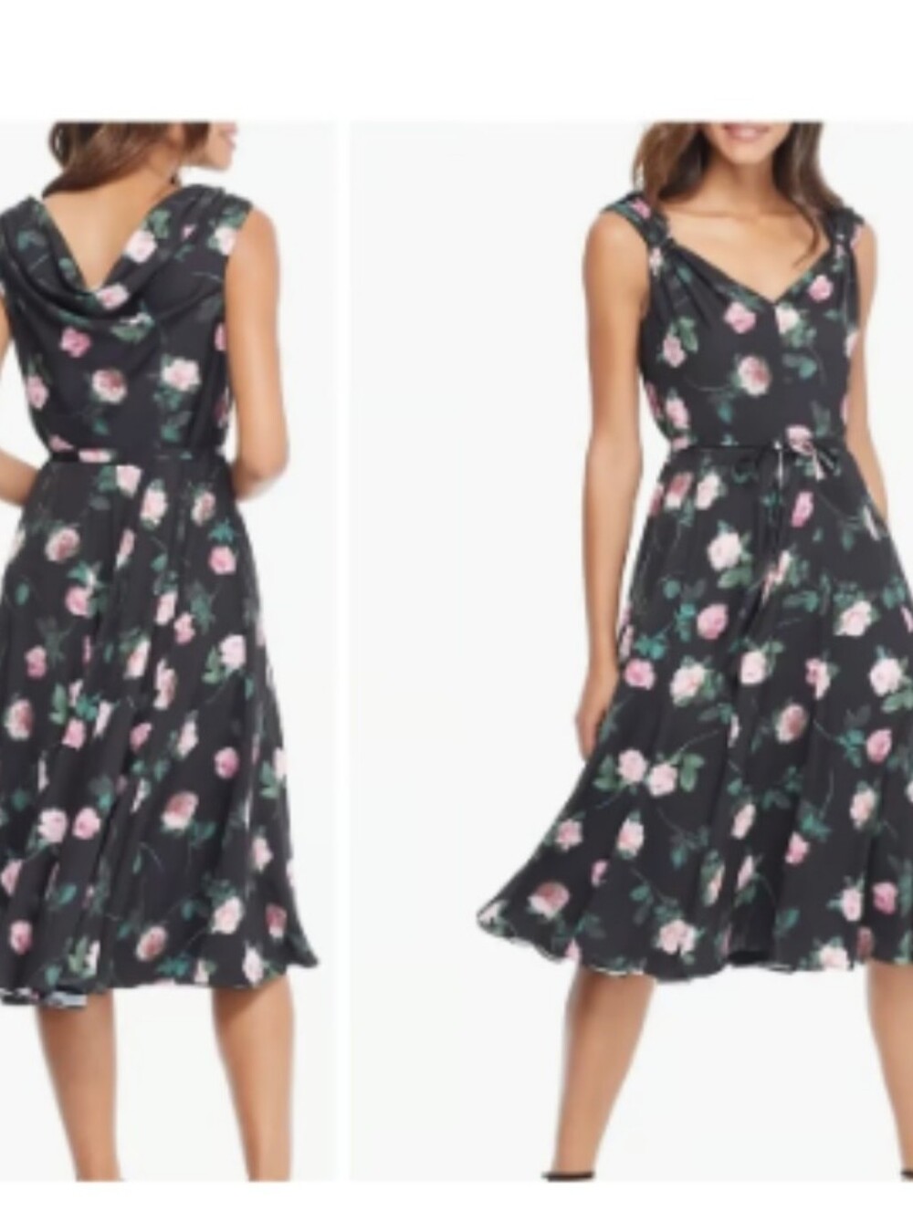 Gal Meets Glam Sadie Cowl Back Satin Floral Midi Dress Size 0 Pink Black Retro